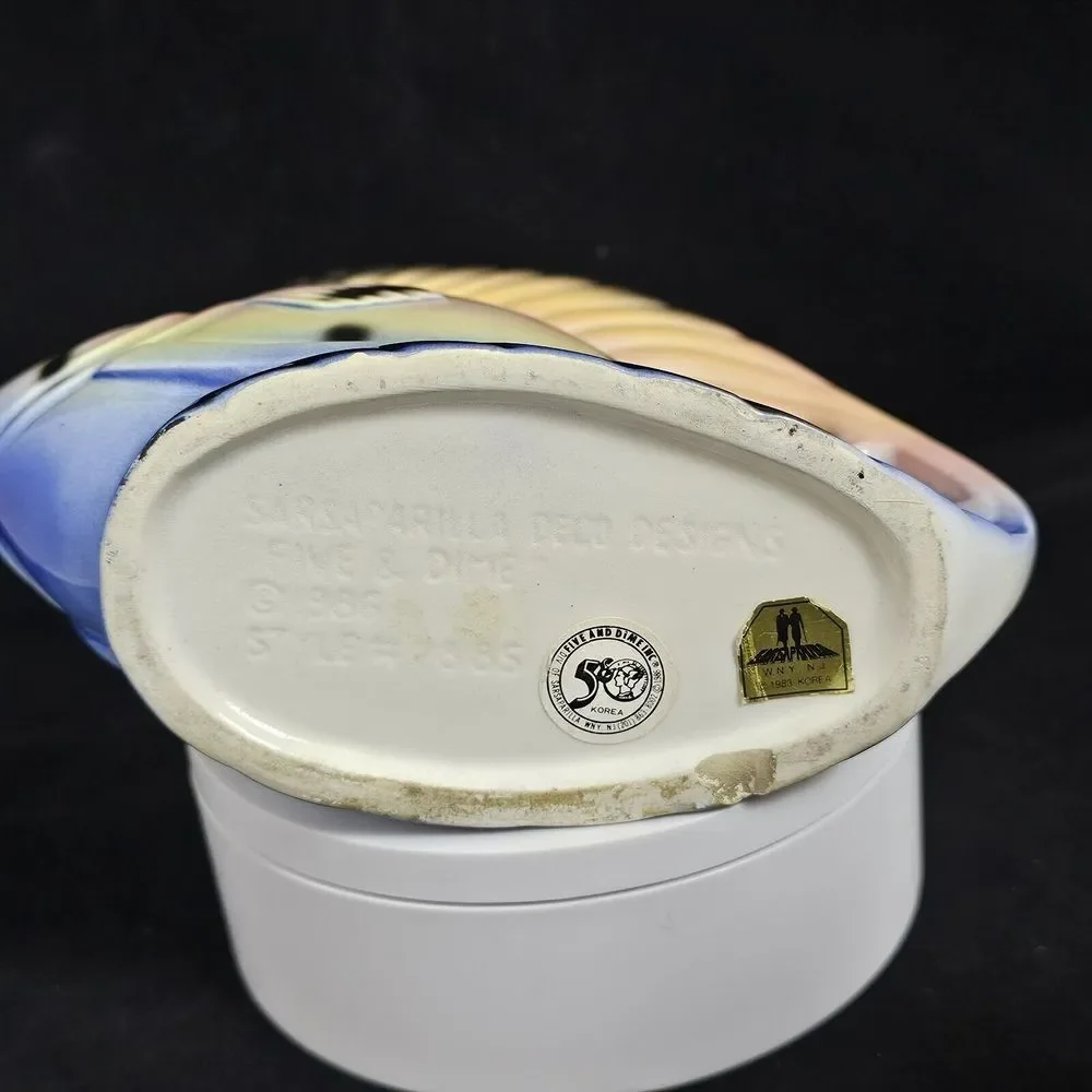 Vintage 80s Sarsaparilla Deco Designs Angel Fish Vase Style 885 Sealife Nautical